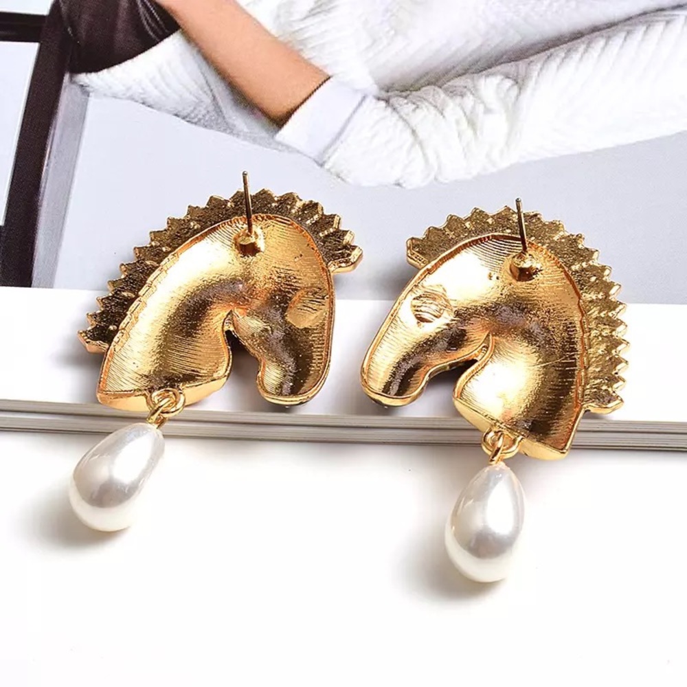 Zara Zebra Chunky Chandelier Gold Black  Earrings - Picture 7 of 16